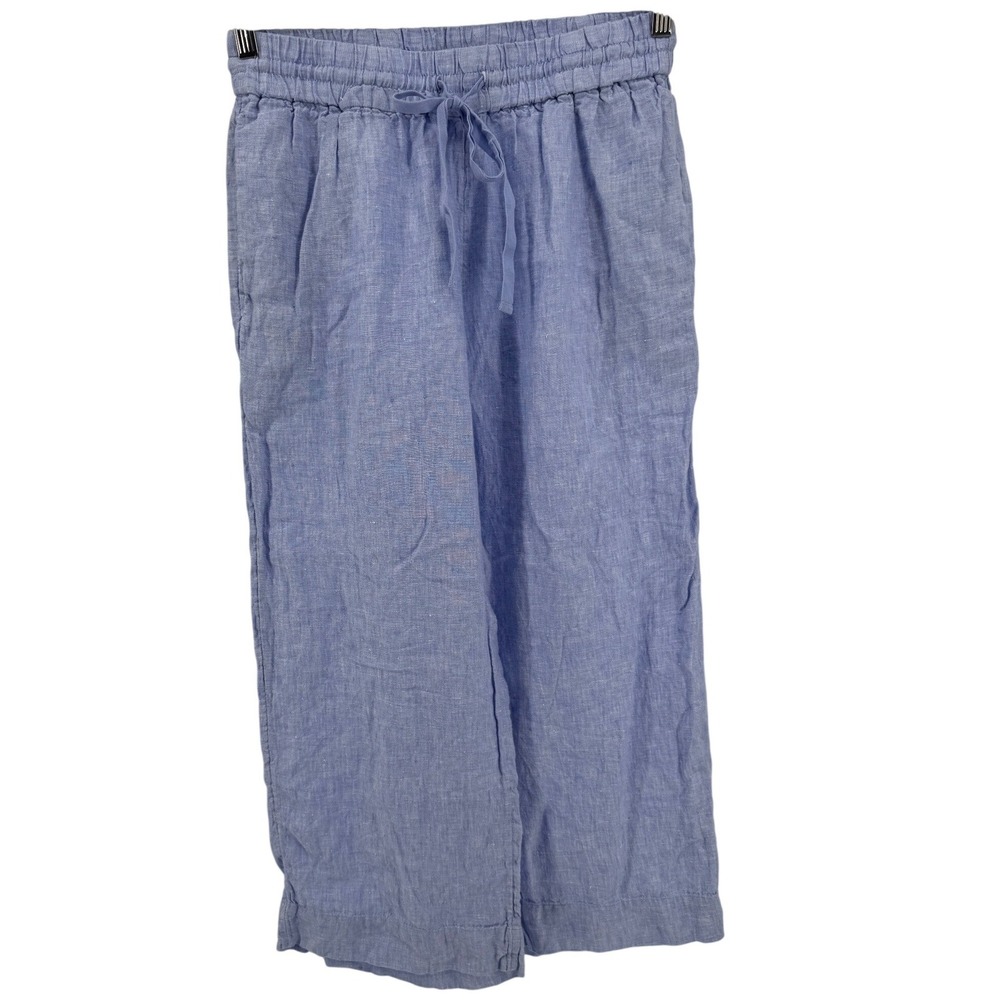 J.Crew Linen Wide Leg Pants Women S Blue Elastic Waist Drawstring Coastal Summer